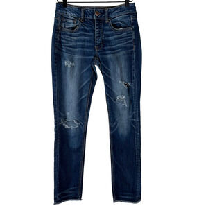 American Eagle Outfitters Womens Skinny Jeans Blue Distressed Dark Wash Denim 2